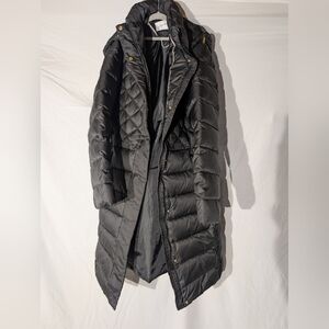 Liz Claiborne Hybrid Quilted Hooded Puffer Coat 3/4 Length Black Women's Medium